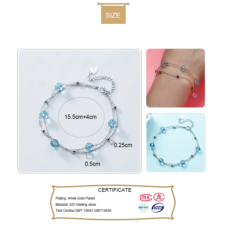 Женский двухслойный браслет из серебра 100% пробы с кристаллами|Гибкие и жесткие