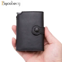 Bycobecy, кредитный держатель для карт, Мужская Кнопка, высокое качество, металл, алюминий, авто всплывающий, RFID, чехол для ID карты, черный кошелек, портмоне