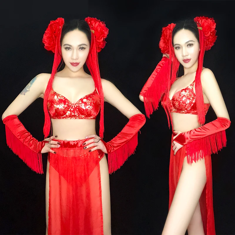

New Sexy Bar Gogo Costumes DS Night Bar Women Chinese Wind Night Bar Leading Dress Suit Tessels Chinese Costume Festival Wear