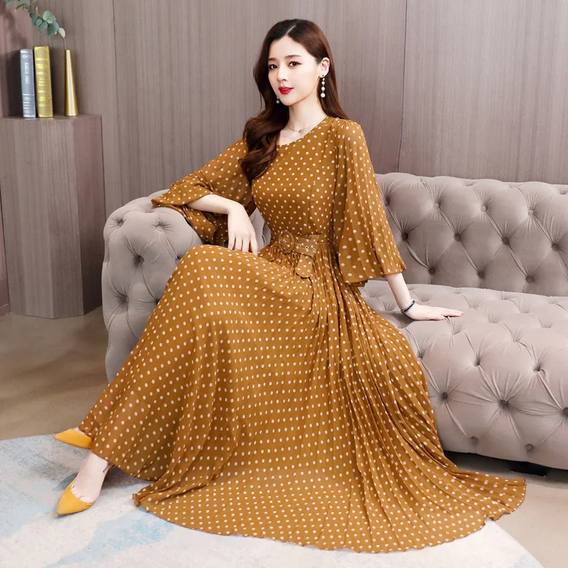 

Chiffon French Dress Female Spring Non-mainstream Retro Plaid Long Skirts MORI Series Slimming over-the-Knee Fairy Elegant Skirt