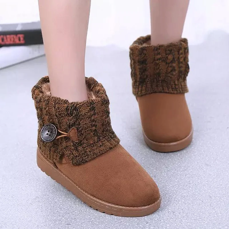 E TOY WORD ankle flat booties Woman Winter Snow Boots Warm Wool Cotton Shoes Slip-On round toe Women Shoes Thick Cotton Boots