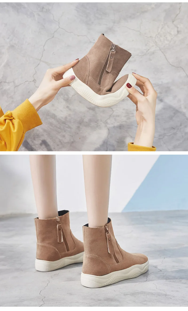 Suede Boots Women Winter Shoes Genuine Leather Women Ankle Boots Warm Cow Leather Shoes Ladies Height Increasing 5cm A1879