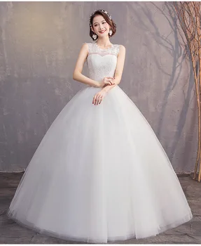 

2020 New Simple O Neck Sleeveless Cheap Wedding Dress Lace Applique Plus Size Lace Up Slim Bridal Ball Gown Vestidos De Novia