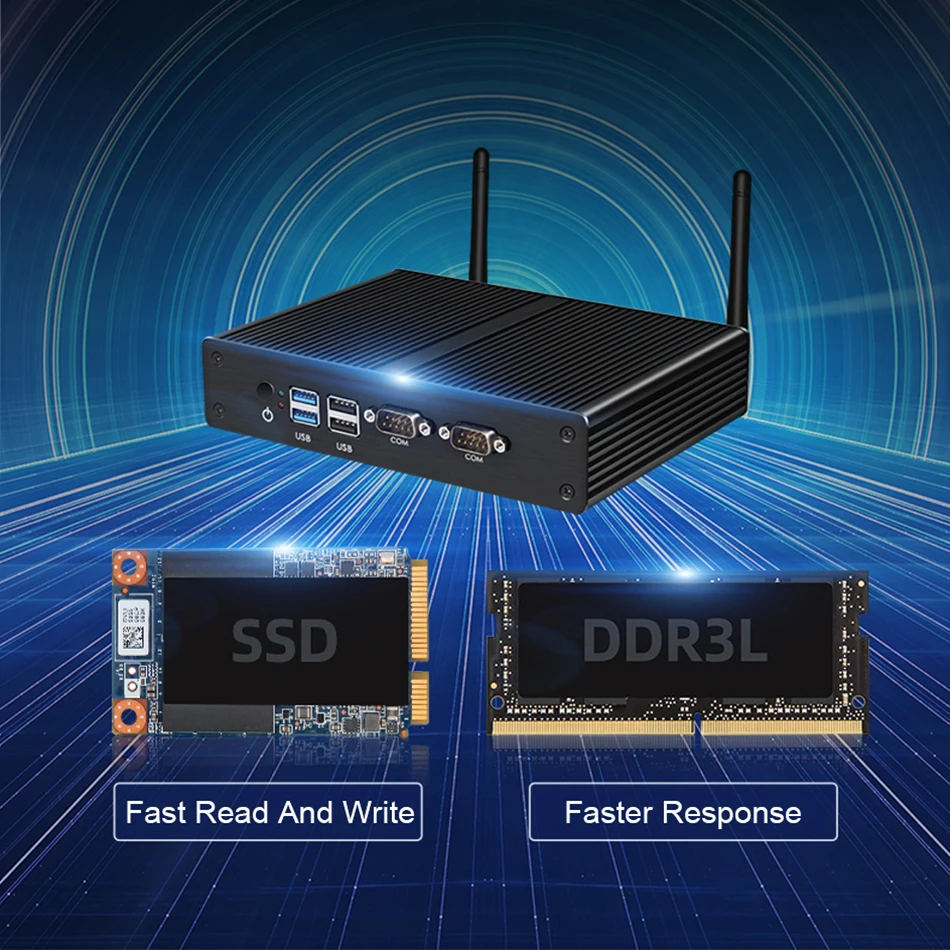 HLY безвентиляторный мини ПК Dual LAN Celeron N2830 J1800 J1900 Windows PC 2 * последовательный порт WiFi