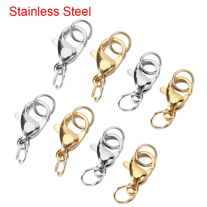 20pcs Stainless Steel Lobster Clasps Hooks For Necklace Bracelet 10mm 12mm Gold Color Connectors Fit Diy Jewelry Making Findings | Украшения