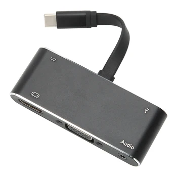 

5-in-1 Adapter Type-C to HDMI VGA AUDIO USB3.0 PD Converter Aluminum Alloy Black Hot