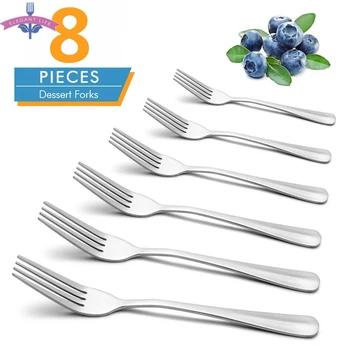 

8PCS Dessert Fork Set Stainless Steel Dinner Forks Cutlery Set Cake Snack Dinnerware Fruit Flatware for Hotel Party Home