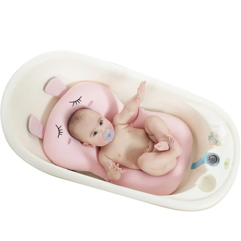 Baby Bath Seat Support Mat Foldable Baby Bath Tub Pad& Chair Newborn Bathtub Pillow Infant Anti-Slip Soft Comfort Body Cushion