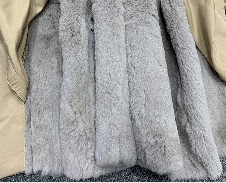Top 2019 new Parka Winter Real Fur Coat Jacket Women Natural Fox Fur Collar Detachable Rex Rabbit Liner Loose Outerwear 2