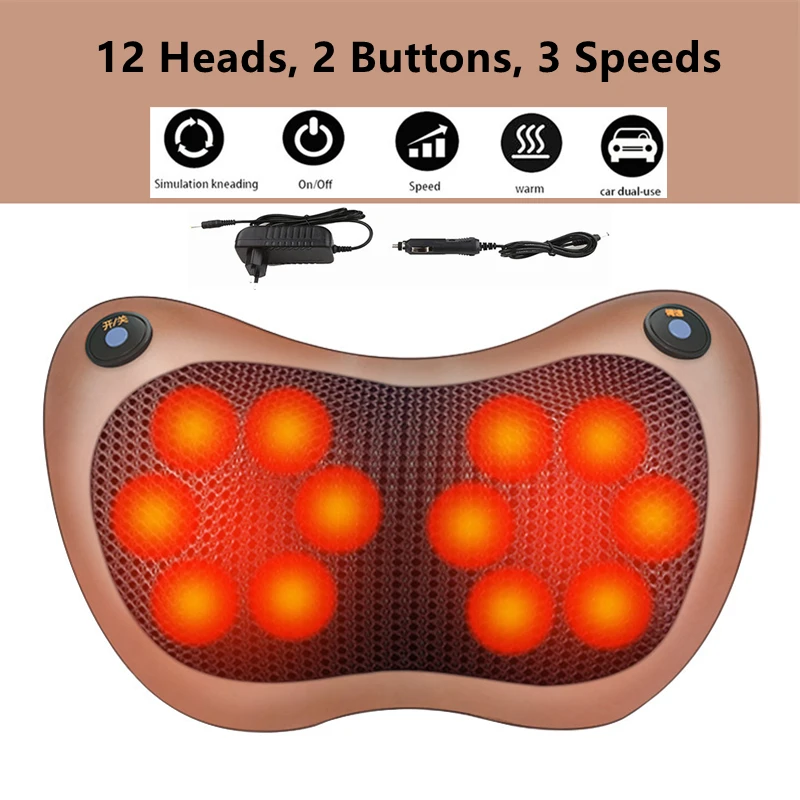 Electric Shoulder Back Heating Neck Massager Kneading Infrared therapy pillow shiatsu Relaxation Massage Pillow Vibrator