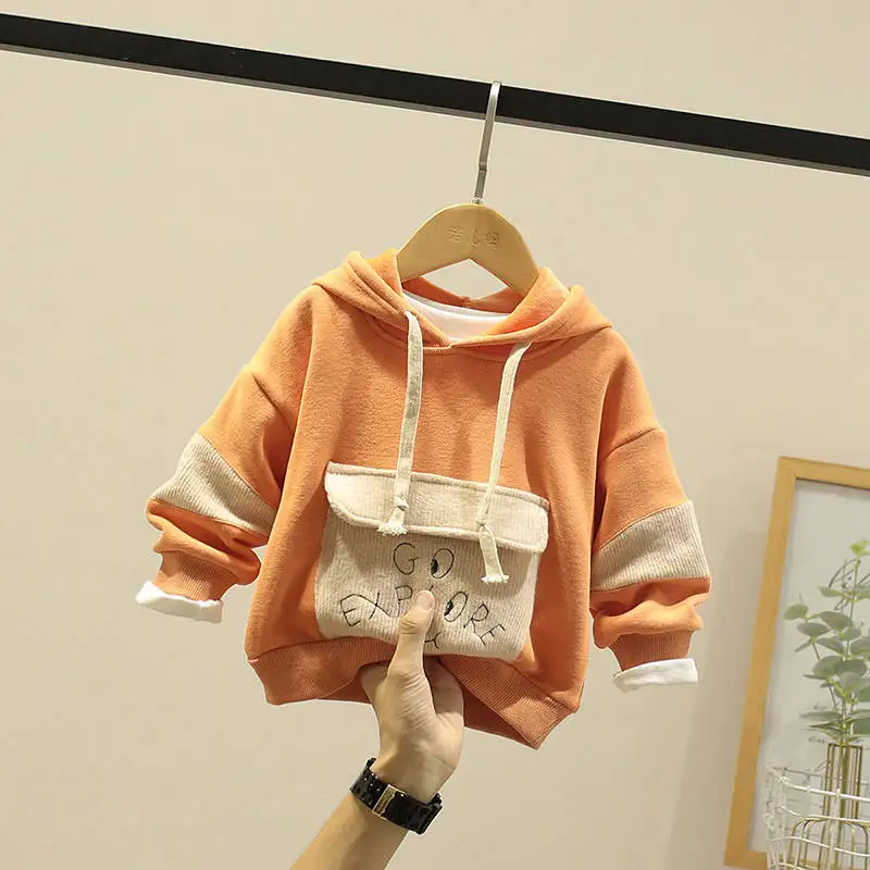 Худи для маленьких мальчиков 2, 3, 4, 5, 6 лет Повседневный свитер с капюшоном и буквенным принтом для мальчиков, утепленный осенне-зимний детский пуловер