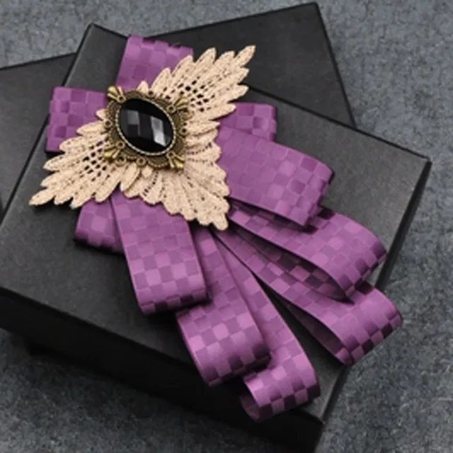 British New Fashion Men's Wedding Performance Groom Wedding-Party Flower Collar Bow Tie Pocket Towel Square Set Men Accessories Purple 2