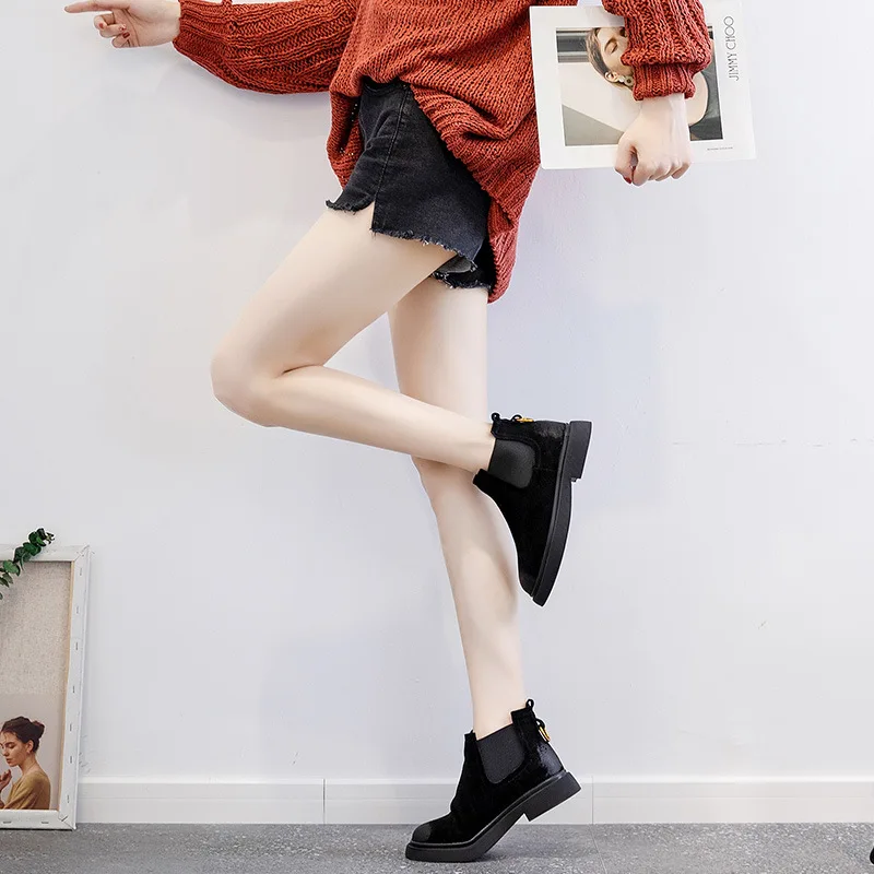 

Martin Short Boots Women's 2019 New Style Autumn And Winter Dull Polish Retro Chelsea Boots INS Online Celebrity Thick Bottomed