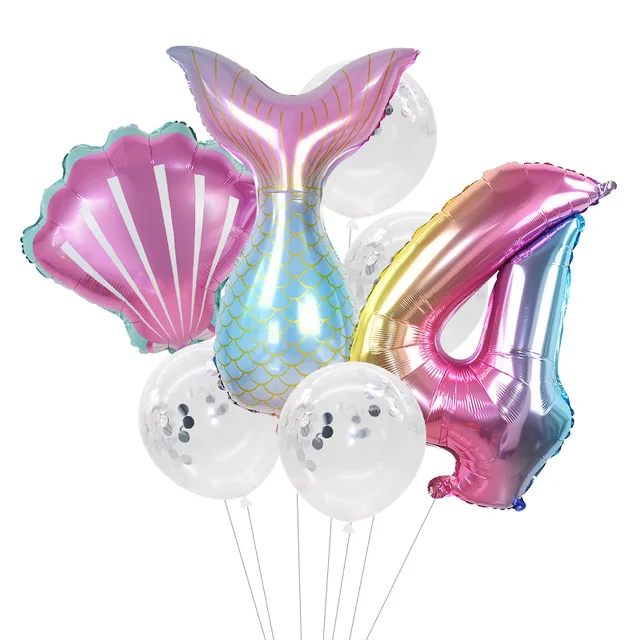 Little Mermaid Party Balloons 32inch Number Foil Balloon Kids Birthday Party Decoration Supplies Baby Shower Decor Helium Globos 7pcs number4 set