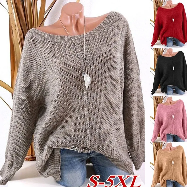 Tanie 2019 moda ciepły sweter kobiet jesień zima dzianiny z długim rękawem jednolite kolory sweter dorywczo luźne swetry damskie Plus rozmiar góry