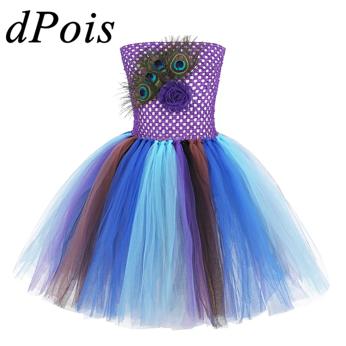 Детский карнавальный костюм принцессы с павлином для девочек платье-пачка