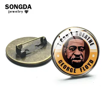 

SONGDA I Can't Breathe George Floyd Art Photo Brooch USA Black Lives Matter Slogan Print Glass Cabochon Lapel Pin Button Badges