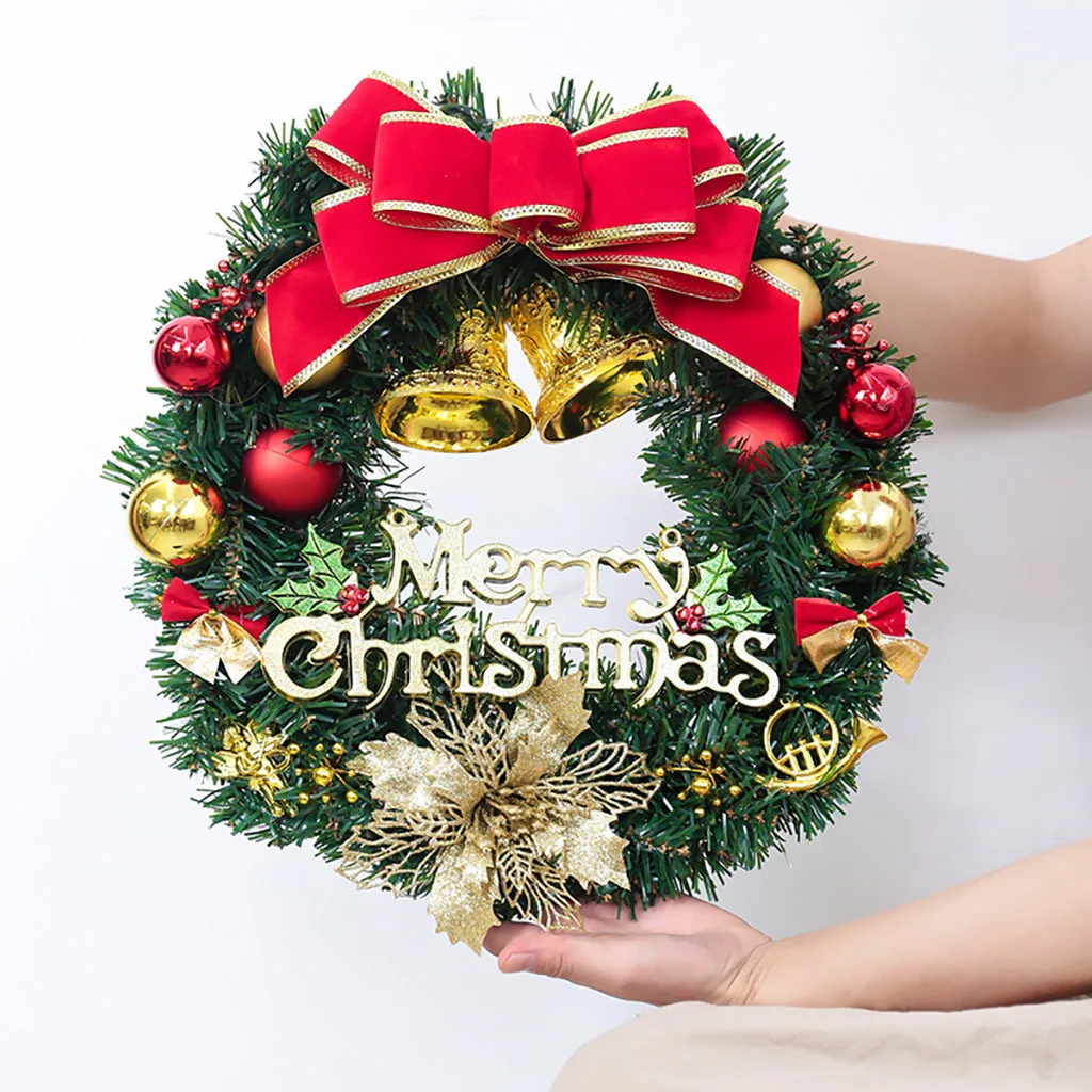 40 см Рождественский венок ручной работы из ротанга, подвесная гирлянда, Рождественская елка, украшение двери, венок из ротанга, украшения