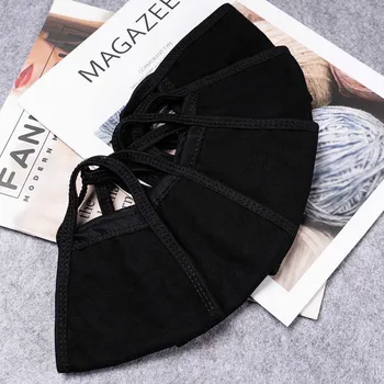 

5Pcs Unisex Black Mask Soft Cotton Winter Breathing Mask Anti-Dust Earloop Mouth Face Cover Outdoor Non-disposable Washable
