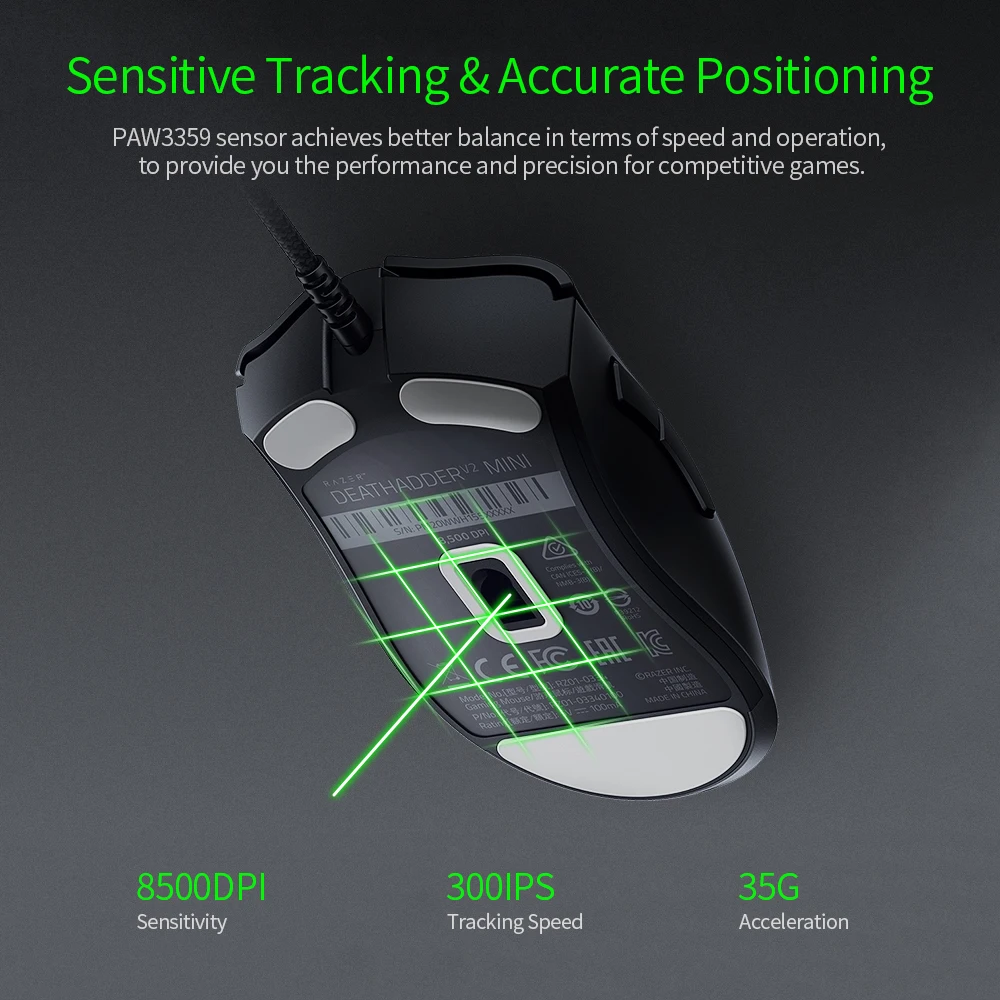 Razer DeathAdder V2 Мини Проводная игровая мышь 8500DPI оптический сенсор PAW3359 Chroma RGB мыши 6