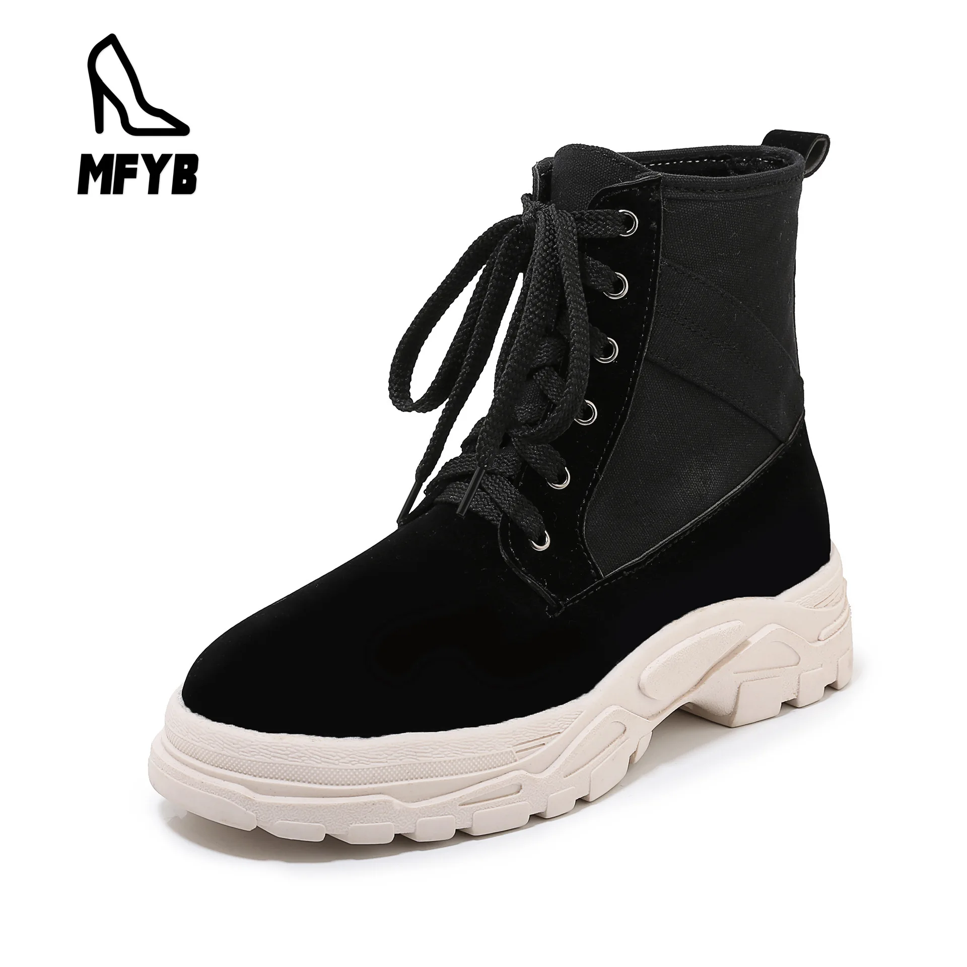 

MFYB Women's boots 2019 winter new comfortable thick bottom low boots 35-43 large size lace women's shoes