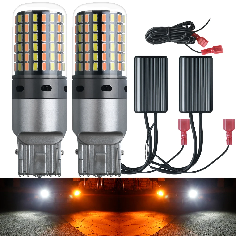 2X T20 W21W WY21W 7440 BA15S BAU15S 1156 3014 120SMD Car LED Daytime