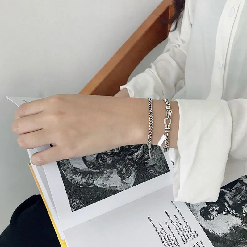 Silvology 925 пробы серебро 4/5 мм цепочка Браслеты письмо квадратный карты Винтаж элегантные браслеты для Для женщин Ретро ювелирные изделия