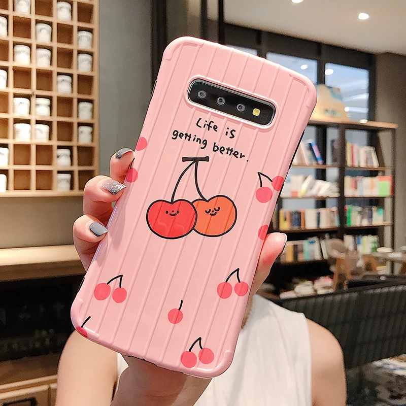 YHBBCASES 3D Stria багаж мягкие чехлы для samsung Galaxy S10 Plus S8 S9 Мультфильм клубника вишня чехол для samsung Note 10 8 9