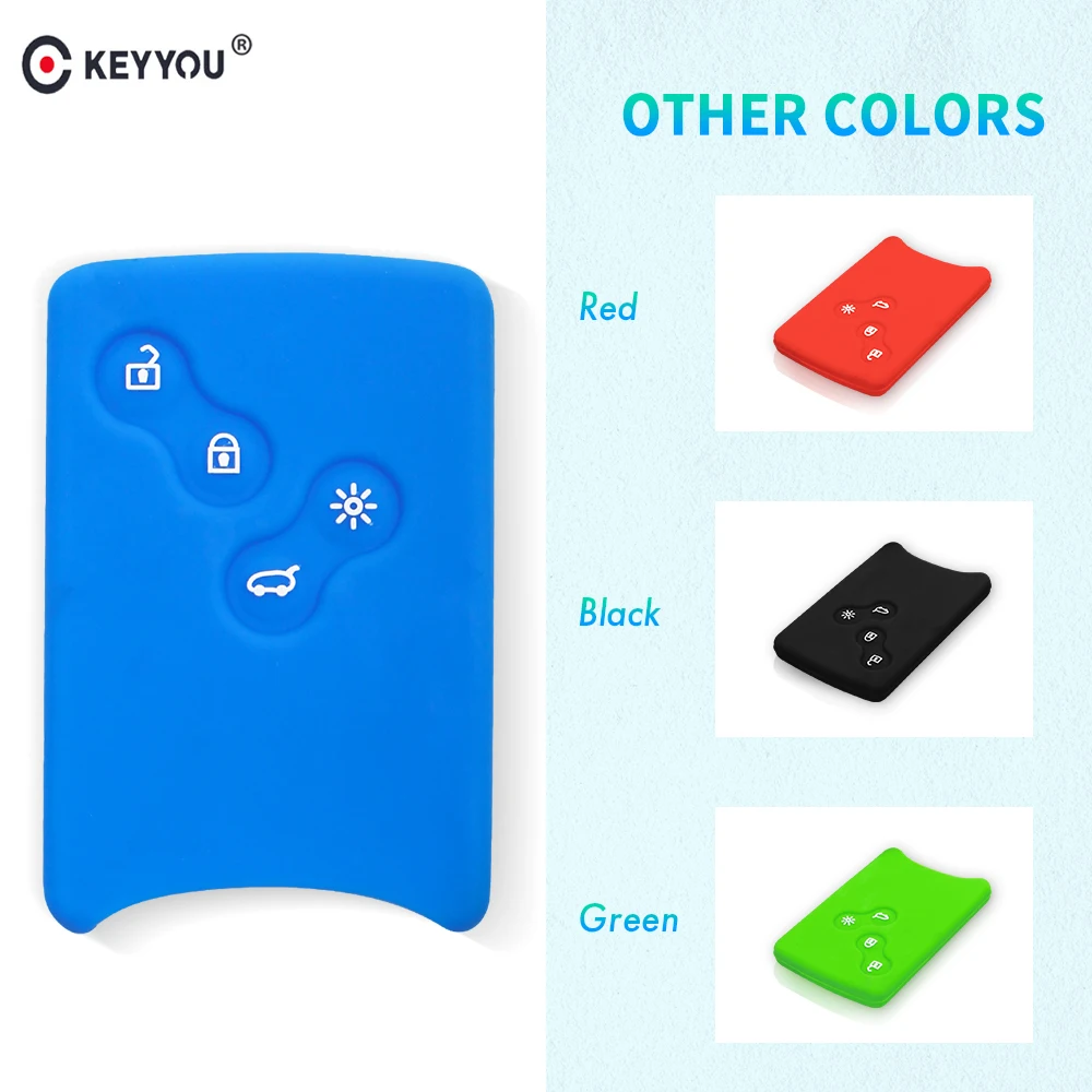 

KEYYOU 4 Buttons Silicone Rubber Car Key Fob Cover Case For Renault Clio Logan Megane 2 3 Koleos Scenic Card Keychain Key Cover