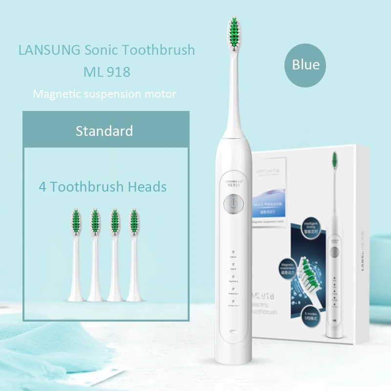 Lansung электрическая зубная щетка Магнитная подвеска ультра звуковая зубная щетка 5 режимов ультразвуковая зубная щетка электрическая перезаряжаемая ML918 - Цвет: Blue