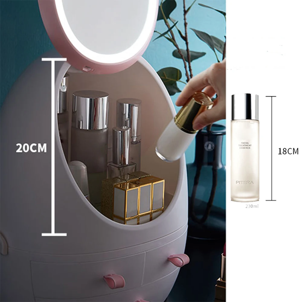  USB Cosmetic Storage Box with LED Light Makeup Mirror Cosmetics Skin Care Products Drawers Holder P - 4000330142883