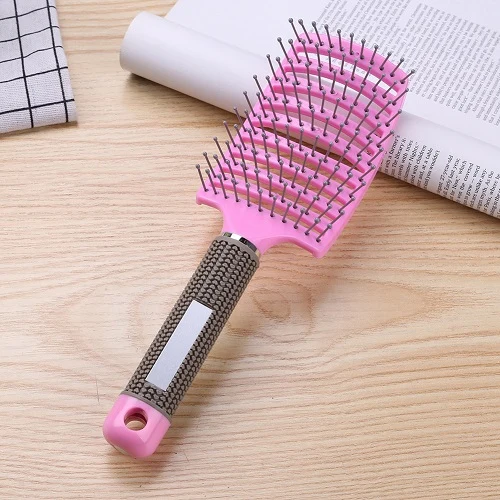 Pink with hair Расческа для волос Массажная расческа щетина и нейлон Женские влажные кудрявые Расчёска, облегчающая Расчесывание Волос для салонов парикмахерские инструменты для укладки - Цвет: Pink with hair