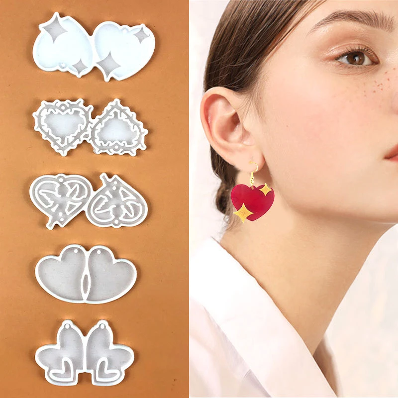 DIY Earrings Silicone Mold Heart Pendant Epoxy Mold Handmade Drop Dangle Earring Jewelry Mold Diy Jewelry Making Crafts sublimation dangle earrings for women blank consumables drop earring can print custom photo wholesales diy new style gifts