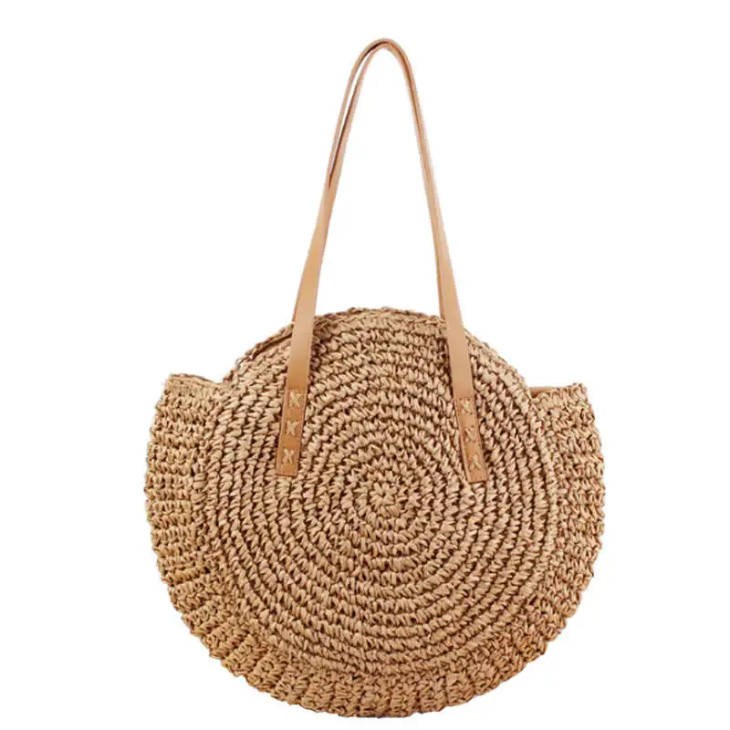 

ABSF Round Straw Beach Bag Vintage Handmade Woven Shoulder Bag Raffia Circle Rattan Bags Bohemian Summer Vacation Casual Bags(Li
