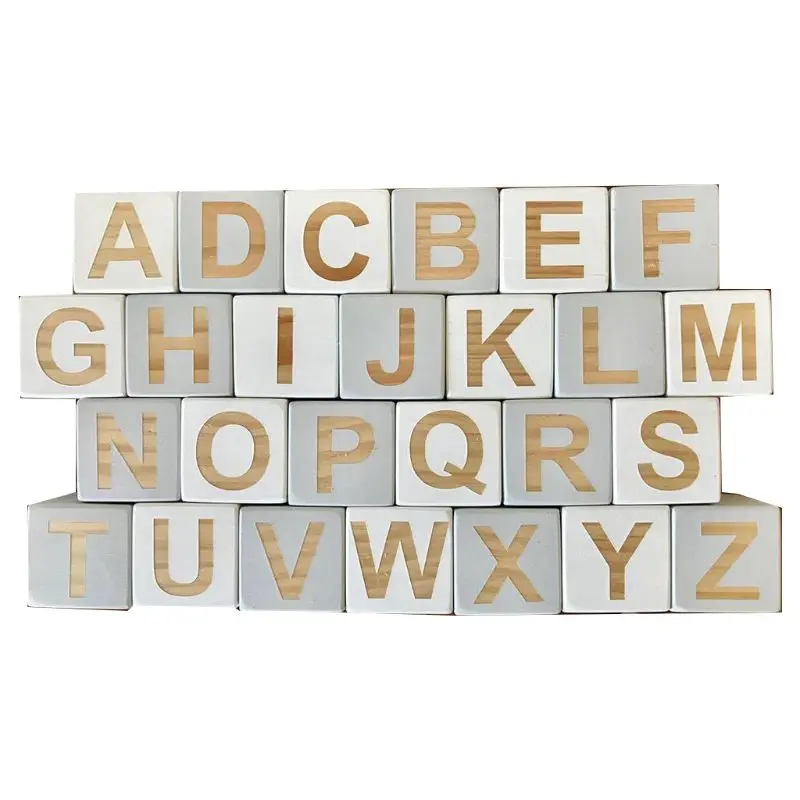 1 Set Home Crafts Solid Wood 26 English Alphabet Square Cube Block Baby Learning Ornaments Kids Infant Photography Props