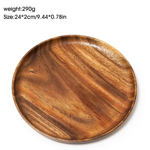 Wood Hand-made Acacia Dinner Plates Unbreakable Round Wood Plates for Fruits Dishes Snacks Dessert Serving Tray Tableware 1