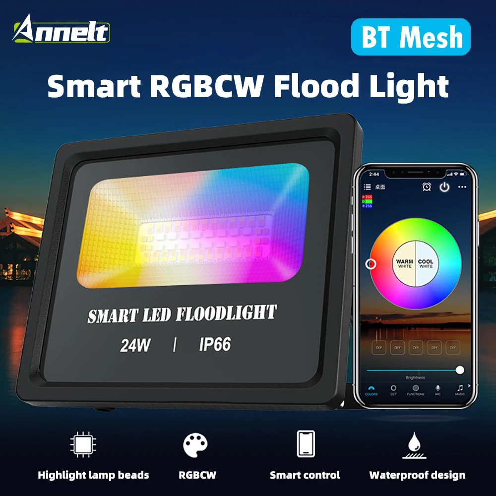 

24W Bluetooth LED Focus Spotlight 100-240V Smart RGB Flood Light IP66 Waterproof Color Changing APP Group Control Outdoor Lights