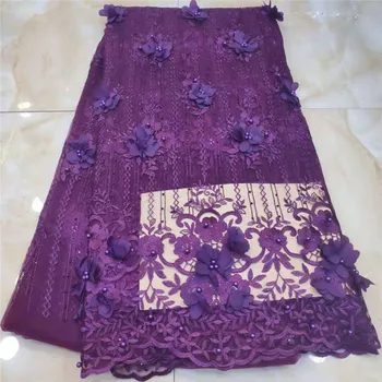 

Purple African Lace Fabric 2019 French Cord Lace Fabric Embroidered Nigerian Tulle Lace Fabric With Stones For Wedding