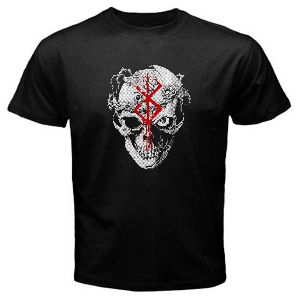 Berserk Skull Anime Guts Manga Japan Band Of The Hawk T-Shirt Black Basic Tee Shirt Outfit Casual |
