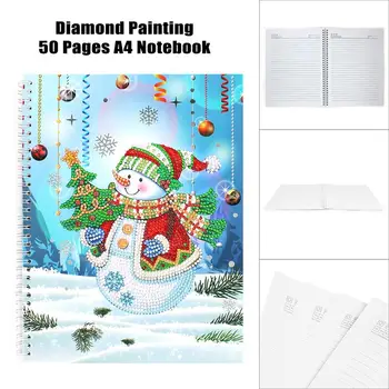 

3d Round Diy Diamond Painting Notebook A4 Rhinestone Cross Stitch School Diary Christmas Binder Notebook Snowman Gift BK02