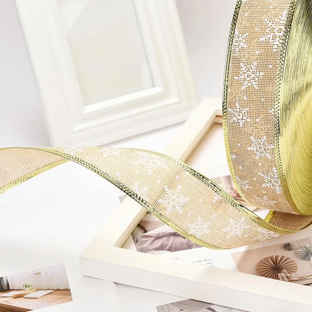 Christmas Snowflake Print Satin Ribbon Gift 91m Wrapping Sewing Craft Decor Made of fibre and metal wire material