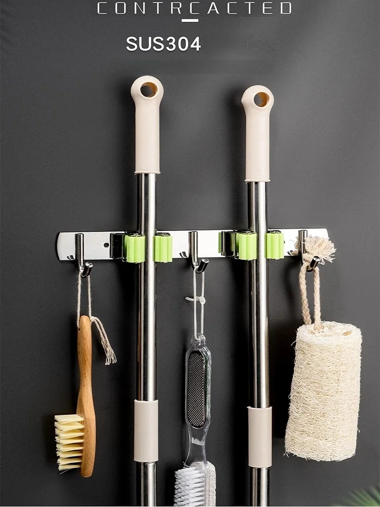 Wall Mounted Broom Holder Stainless Steel Mop Brush Mops Storage Hanger