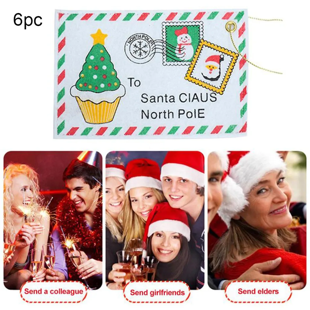 6 pcs christmas card envelope cute santa print Christmas Envelope Candy Bag Card Bag Christmas Tree Hanging Decoration#109y30