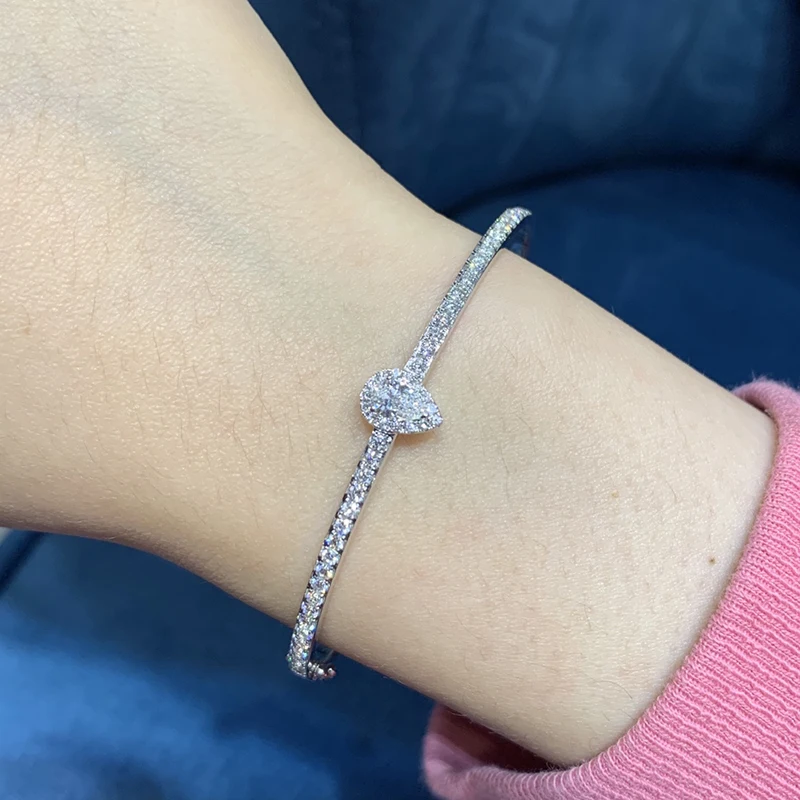 Hc81bcd679a0f47a8bbe731e353879764V LUOWEND 100% Real 18K Au750 White Gold Bangle Genuine Natural Diamond Bracelet Luxury Party Jewelry Customize