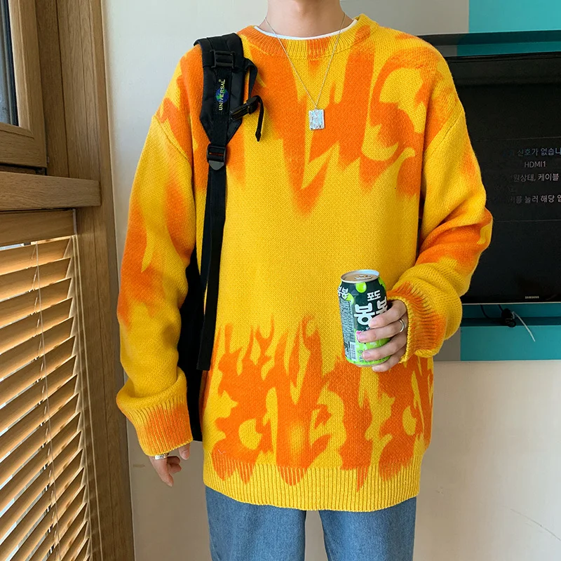 UYUK Autumn And Winter Loose Casual Trend Round Neck Print Street Wind Knitted Multicolor Sweater Clothes Homme Men UYUK Autumn And Winter Loose Casual Trend Round Neck Print Street Wind Knitted Multicolor Sweater Clothes Homme Men