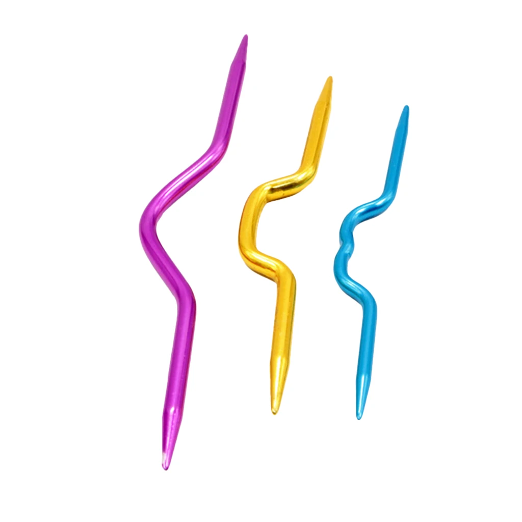 3Pcs Knit Cable Stitch Knitting Needles Smooth Crochet Hook Crooked Needle Twist Curved Mixed Color