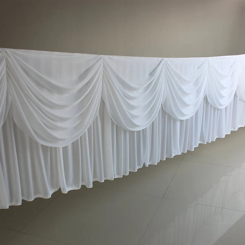 10FT/20FT Length Table Cloth Skirt With Colorful Swag Drape Ice Silk