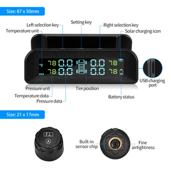 

ZEEPIN C260 Car Tire Pressure Monitoring System Solar TPMS Universal Real-time Tester LCD Screen with 4 External Sensors