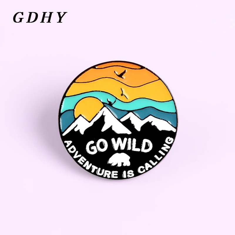 GDHY GO WILD Adventure is Calling Enamel pin Iceberg polar bear Brooches Lapel Denim bag Badge jewelry lovers Gift | Украшения и