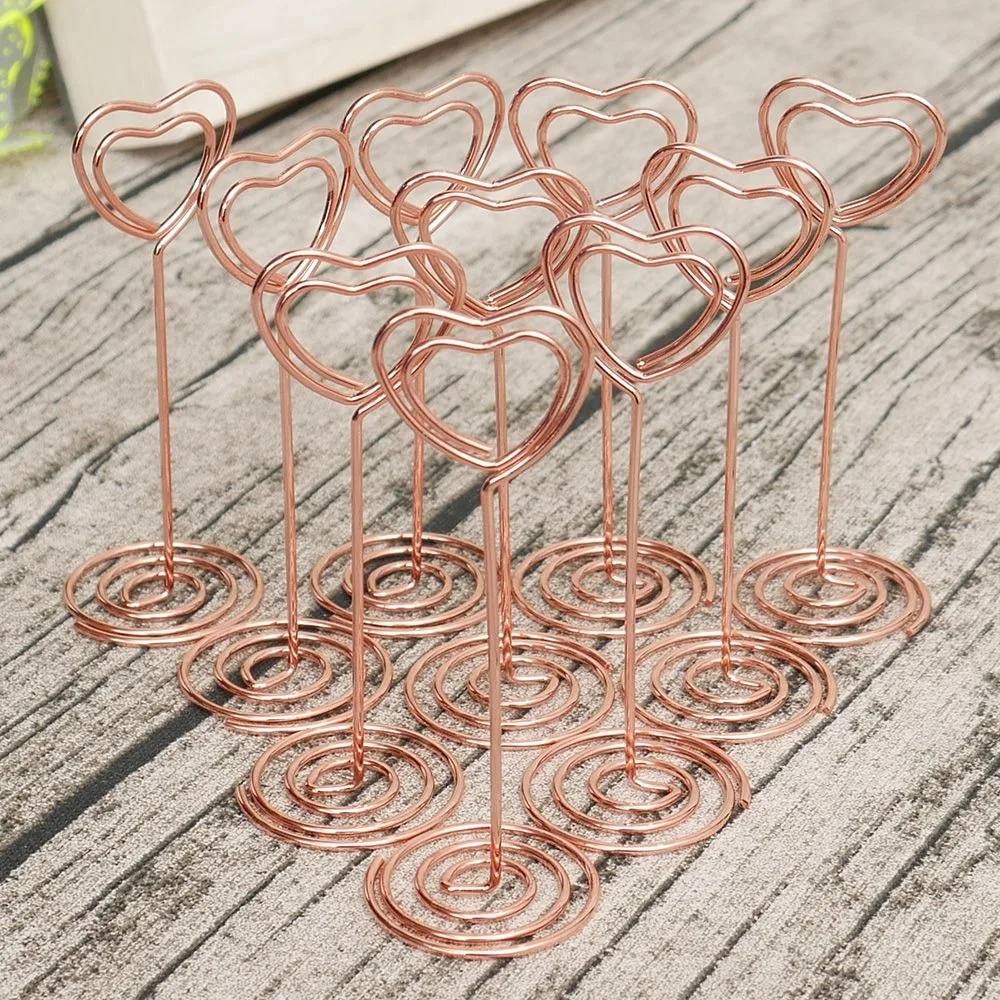 

10PCS Heart Pattern Table Number Holders Name Card Holders Photo Stand Note Memo Clip Wedding Party Decorations